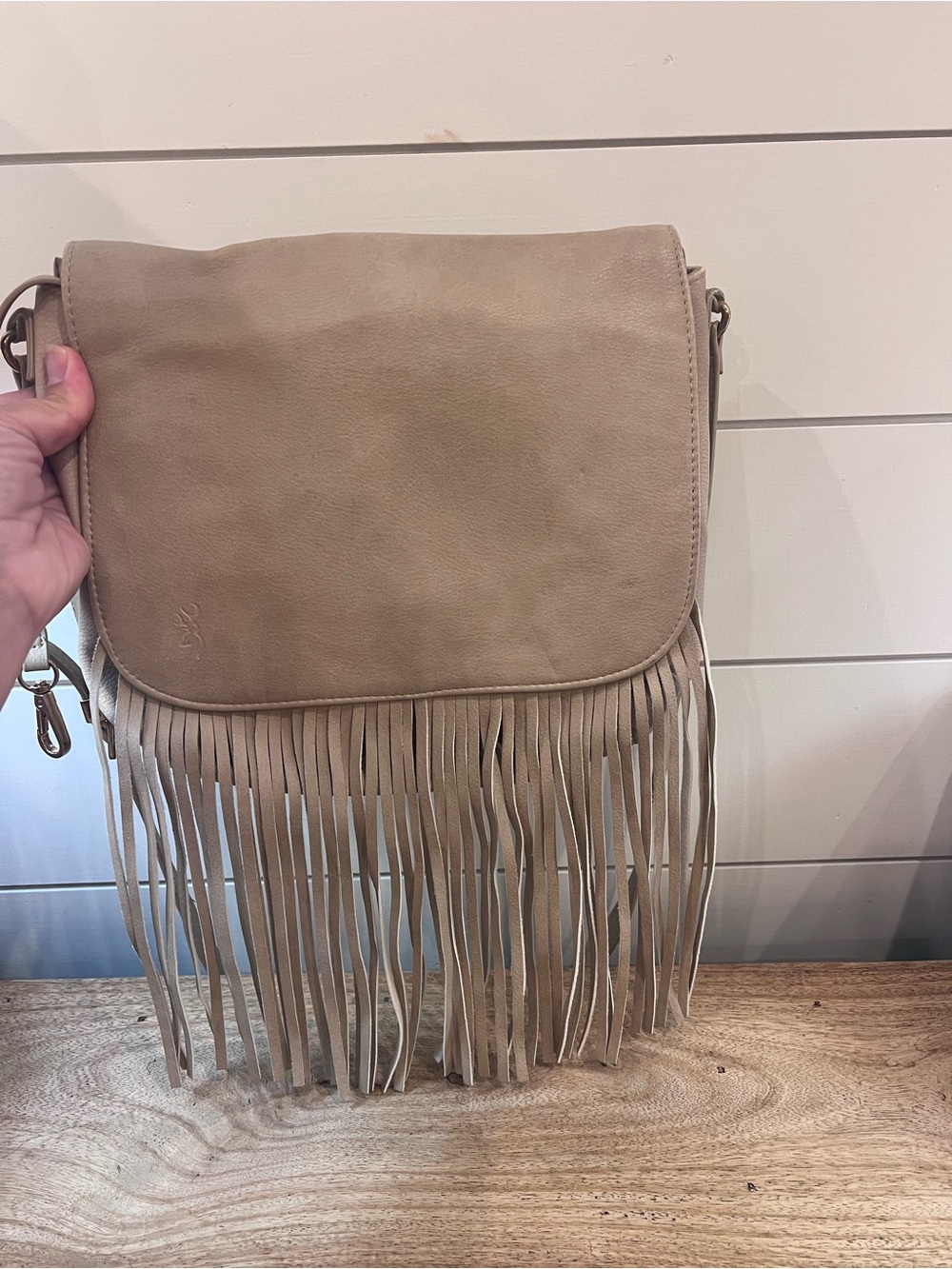 Browning Beige Fringe Crossbody Bag Concealed Weapon Pocket with Two locks